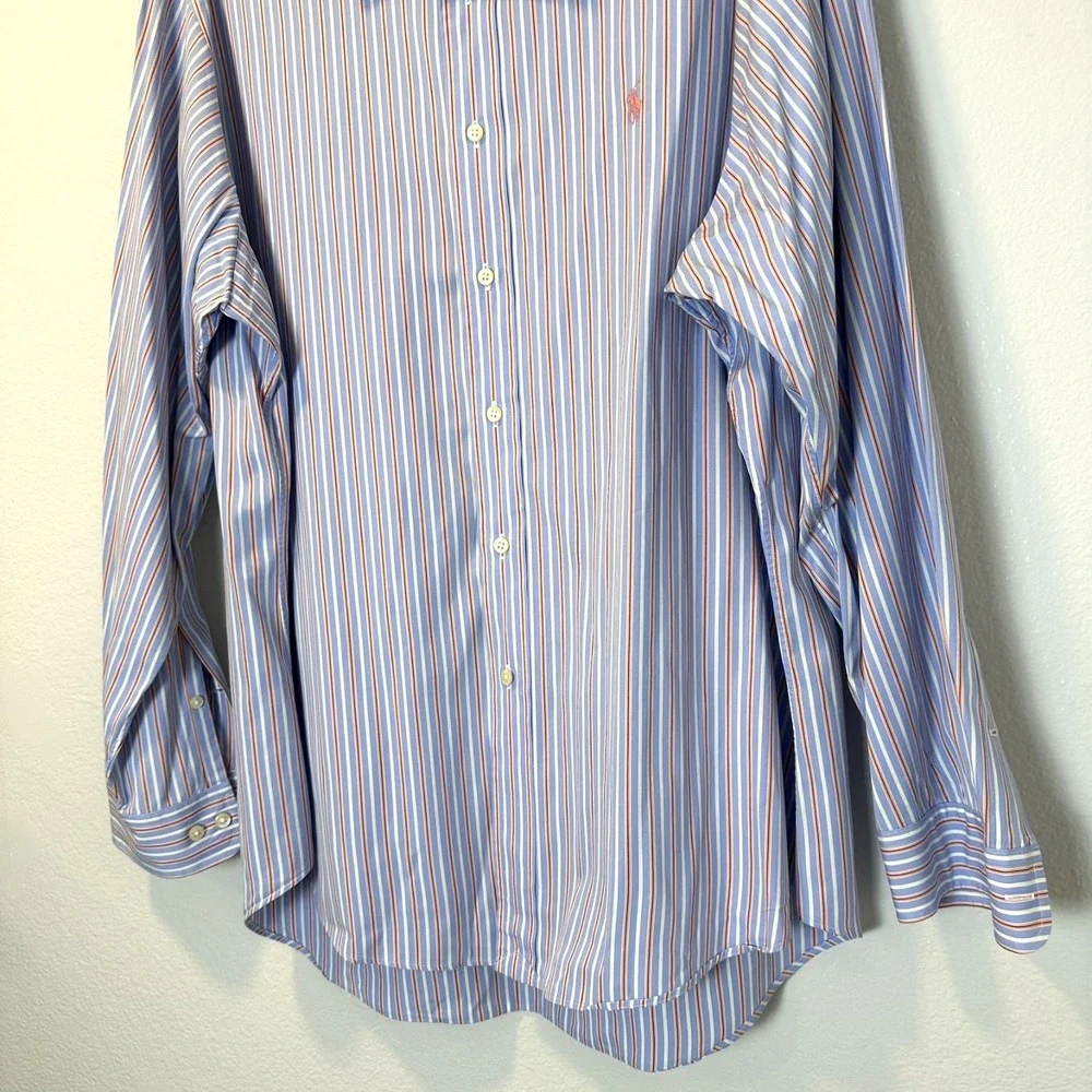 Ralph Lauren Men's 17.5- 34/35 Button Shirt‎ Long Sleeve Striped Blue